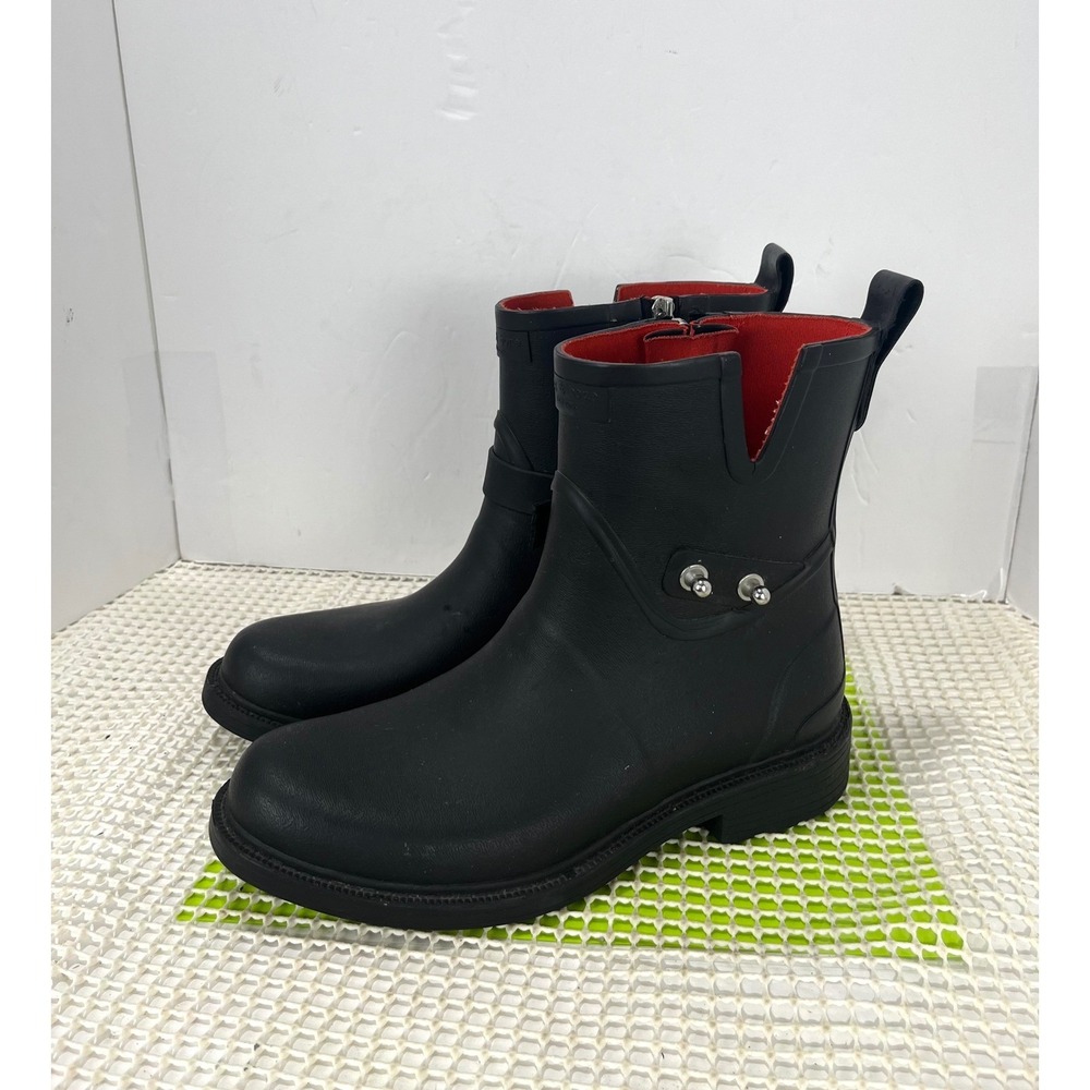Rag & Bone Moto Rain Boots Black Red Lining Zip Ankle Boots Size 37